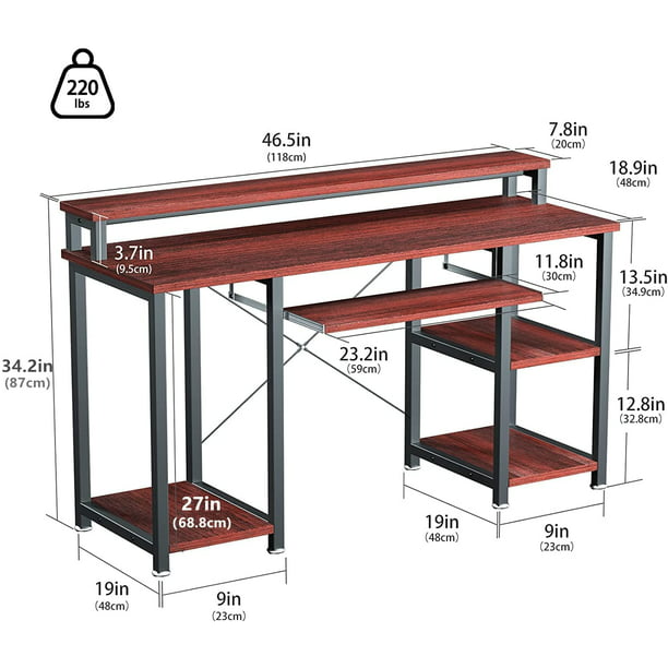 47" Computer Desk with Monitor Stand, Storage Shelves and Keyboard Tray Studying Writing Table for Home Office, Cherry - Walmart.com