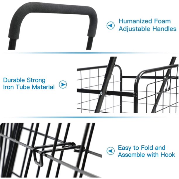 Folding Shopping Cart with Dual Swivel Wheels for Groceries, Holds up to 66Ibs - Walmart.com