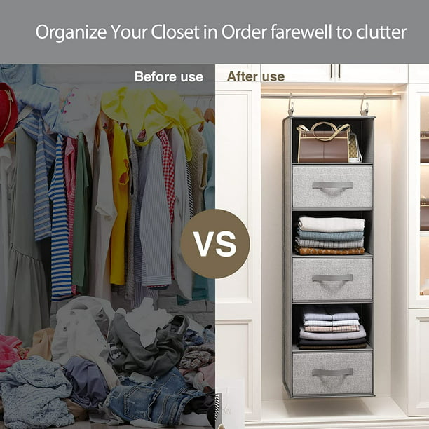 6-Shelf Hanging Closet Organizer with 3 Removable Drawers & Side Pockets Hanging Shelf Organizer for Closet, 11.4''W x 12''D x 43.3''H - Walmart.com