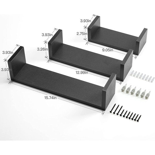 Myfurnideal 3 Sets Floating Shelves Wall Mounted U Shelf Black Storage Shelves for Bathroom, Bedroom, Living Room, Kitchen - Walmart.com