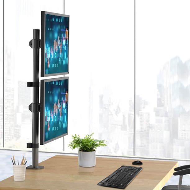 Myfurnideal Vertical Dual Monitor Stand for 13-27'' Monitors with C Clamp Grommet Base, Holds ups to 22lbs - Walmart.com