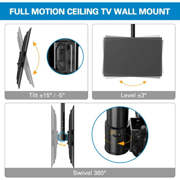 Ceiling TV Mount for 26-65 inch TVs Hanging Full Motion TV Mount Bracket, Holds up to 110lbs, Max 400x400mm