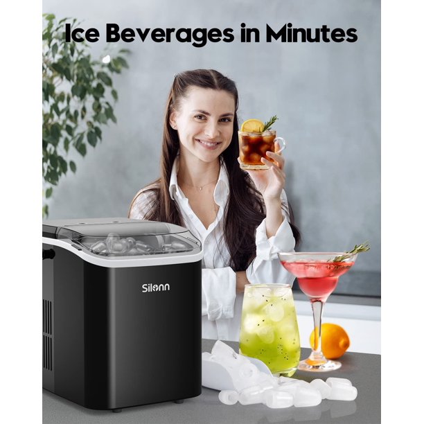 Ice Makers Countertop with Handle, 9pcs/7min, 26lbs/24h, w/ 2 Sizes Bullet-Shaped Ice, Self-Cleaning, w/Scoop & Basket for Home, Kitchen, Office, Bar, Party, Black - Walmart.com