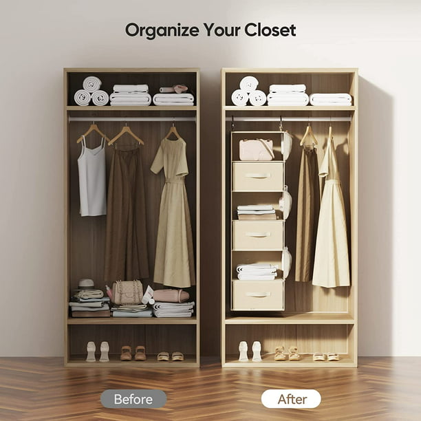 6-Shelf Hanging Closet Organizer Hanging Shelves for Closet with 3 Removable Drawers & Side Pockets, 12'' x 12'' x 43.3'' - Walmart.com