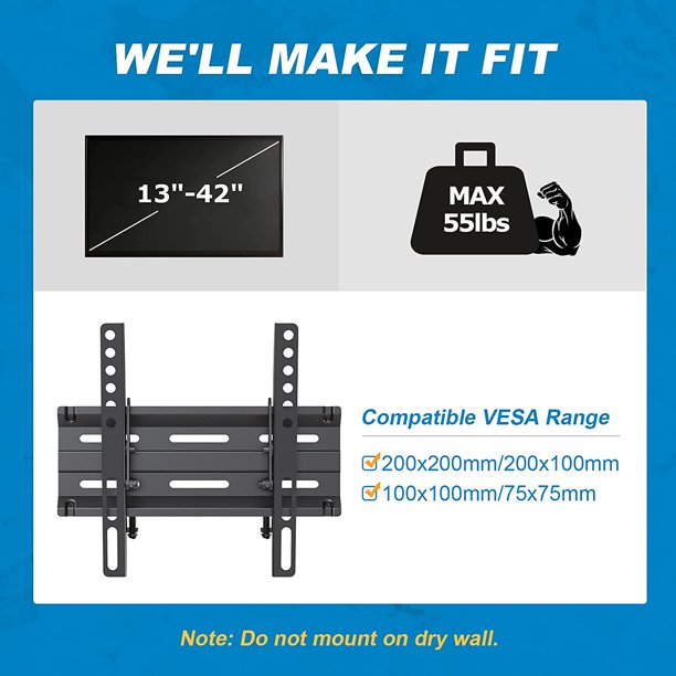 Tilting TV Wall Mount Bracket for 13-42 Inch TVs Flat Screen Universal Tilt TV Monitor Mount, Weight up to 55lbs, Max 200x200mm - Walmart.com
