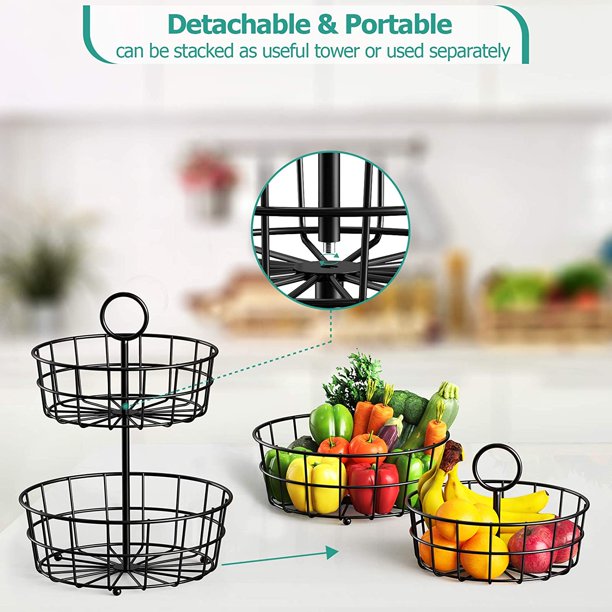 Myfurnideal Fruit Basket Holder 2-Tier Countertop Detachable Fruit Basket Bowl Stand Vegetable Organizer for Kitchen Counter, Dining Room Countertop, Black - Walmart.com