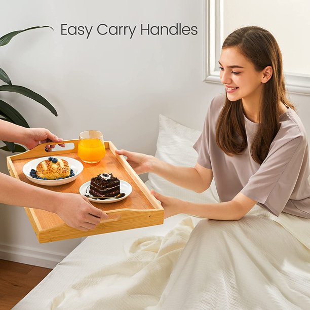 Bamboo Bed Tray Table with Foldable Legs 21.7 x 14 inches Large Portable Breakfast Tray for Sofa, Bed, Working, Eating, Reading - Walmart.com