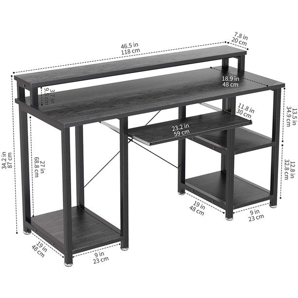 47" Computer Desk with Monitor Stand, Storage Shelves and Keyboard Tray Studying Writing Table for Home Office, Black - Walmart.com