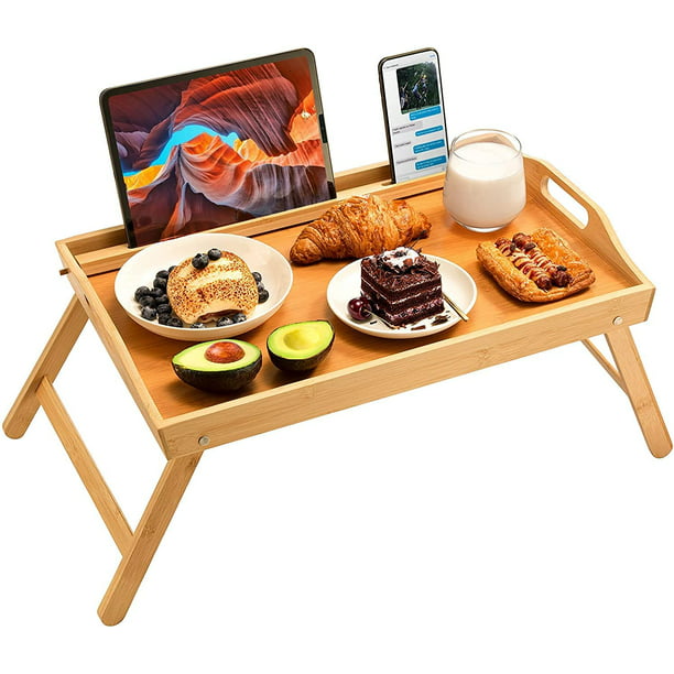Bamboo Bed Tray Table with Foldable Legs 21.7 x 14 inches Large Portable Breakfast Tray for Sofa, Bed, Working, Eating, Reading - Walmart.com