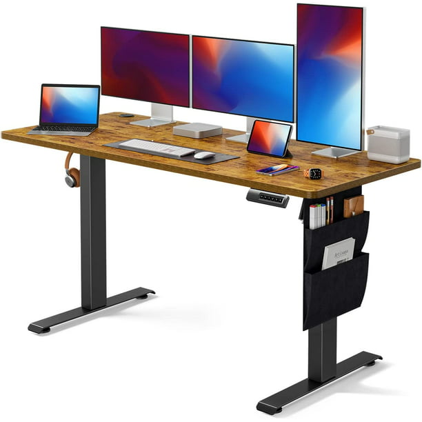 Electric Standing Desk with Storage Bag 55" x 24" Height Adjustable Computer Stand Up Table for Home Office, Rustic - Walmart.com