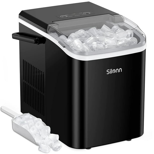 Ice Makers Countertop with Handle, 9pcs/7min, 26lbs/24h, w/ 2 Sizes Bullet-Shaped Ice, Self-Cleaning, w/Scoop & Basket for Home, Kitchen, Office, Bar, Party, Black - Walmart.com
