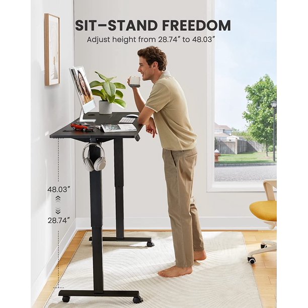 Electric Standing Desk with Wheels 48 x 24 Inch Height Adjustable Computer Stand Up Table for Home Office, Black - Walmart.com