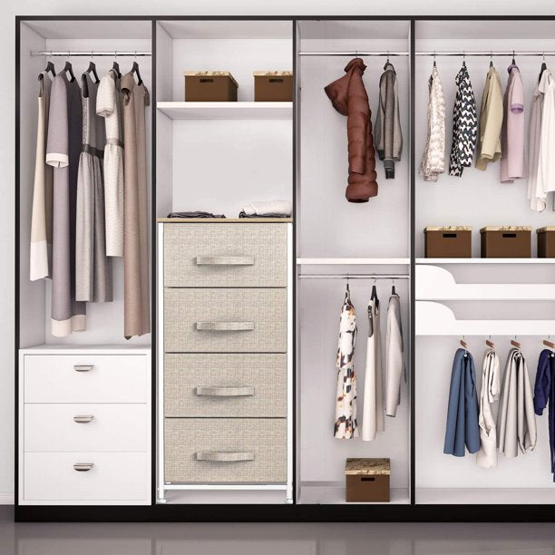 4 Drawer Dresser Fabric Storage Tower with Wood Top Organizer Unit for Closets Bedroom Nursery Room Hallway - Walmart.com