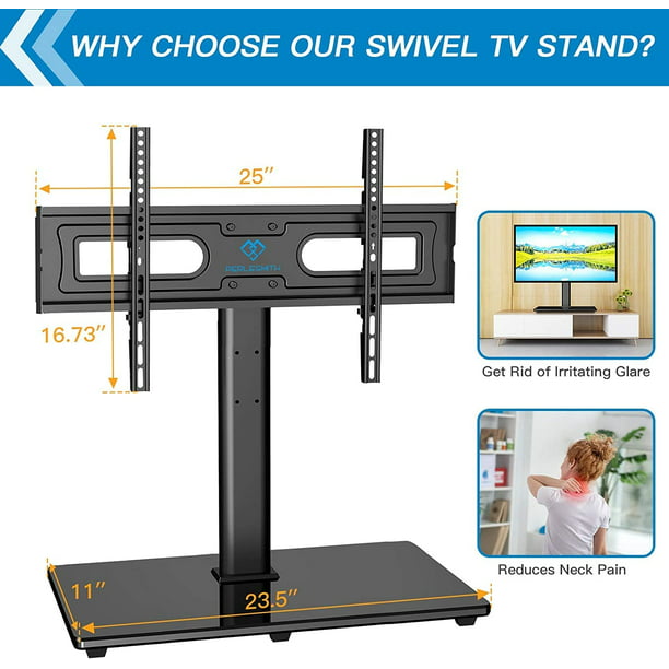 Myfurnideal Swivel Universal TV Stand Mount for 37 - 70 Inch TVs Height Adjustable Table Top TV Base with Tempered Glass Base, Holds up to 99 lbs, Max 600x400mm - Walmart.com