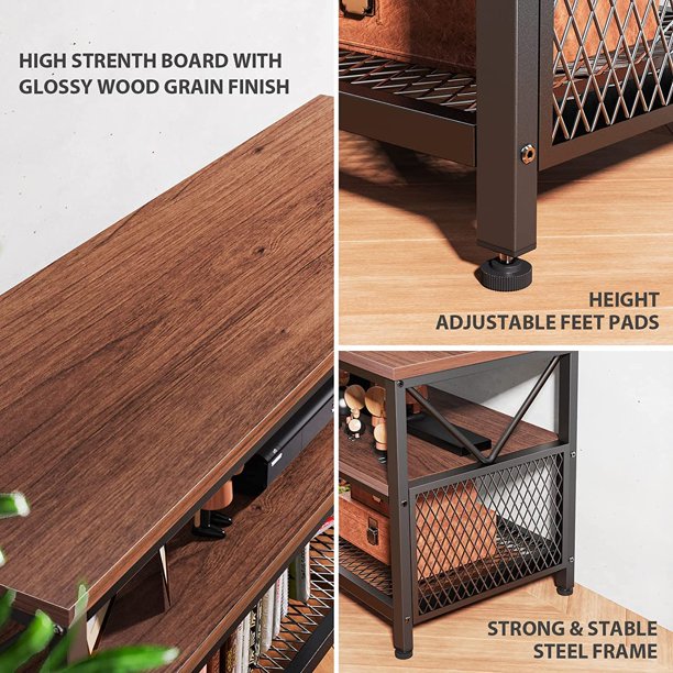 Myfurnideal TV Stand for 60" TV 3-Tier Entertainment Center with Storage for Living Room, Cherry - Walmart.com