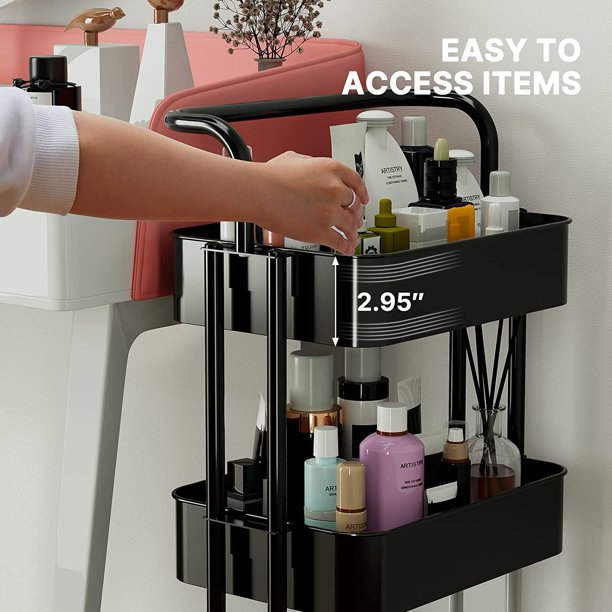 Myfurnideal 3 Tier Mesh Utility Cart Multifunctional Storage Shelves Rolling Metal Organization Cart with Handle and Lockable Wheels for Kitchen, Living Room, Office - Walmart.com