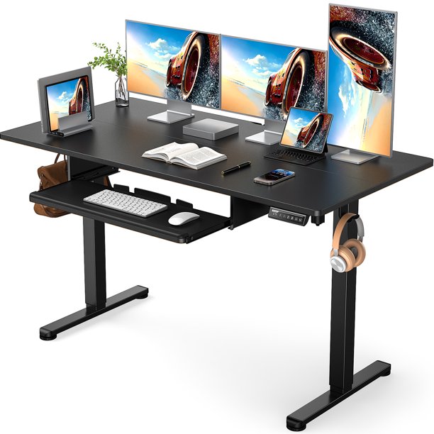 Electric Standing Desk with Keyboard Tray 55 x 28 Inches Height Adjustable Sit Stand up Desk Memory Computer Home Office Desk - Walmart.com