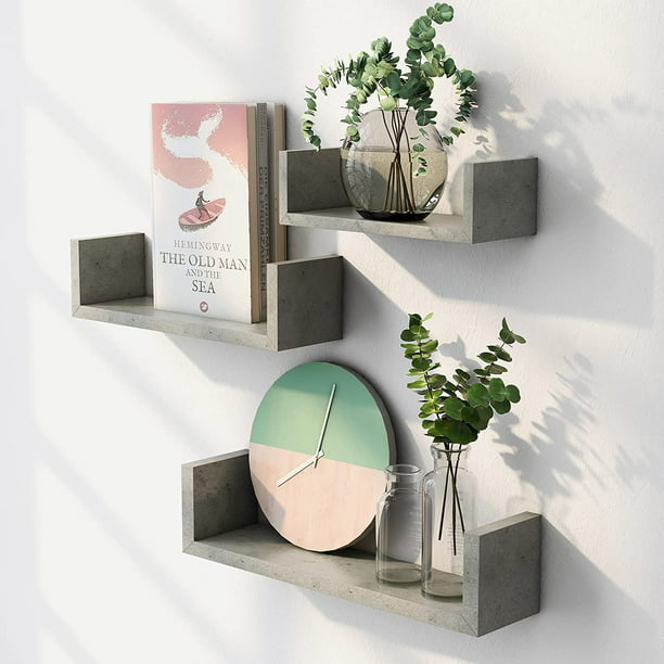 Myfurnideal 3 Sets Floating Shelves Wall Mounted U Shelf Grey Storage Shelves for Bathroom, Bedroom, Living Room, Kitchen - Walmart.com