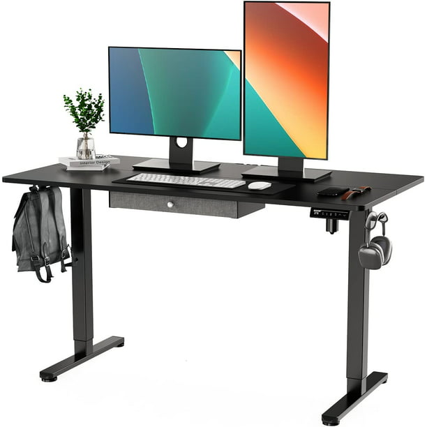 Electric Standing Desk with Drawer Height Adjustable Computer Stand Up Table for Home Office, 55x28 Inches, Black - Walmart.com
