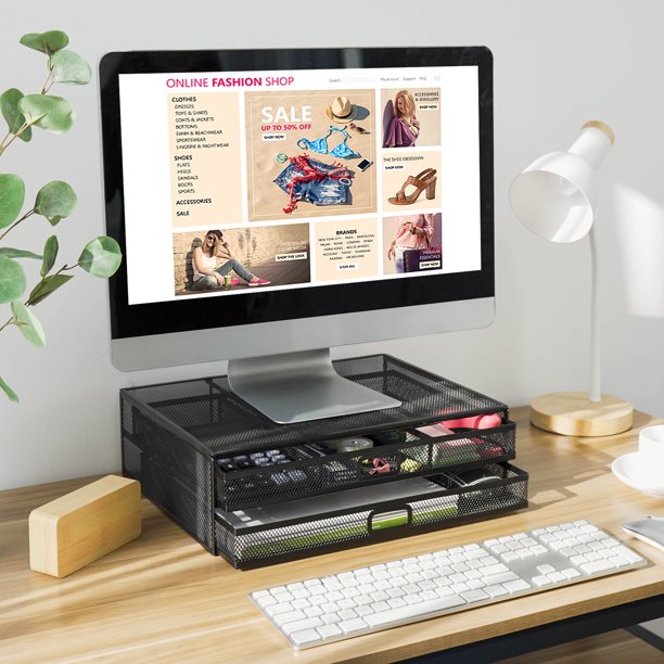 Myfurnideal Monitor Riser Stand with Drawer Mesh Metal Desk Organizer for PC, Laptop, Hold up to 33lbs - Walmart.com