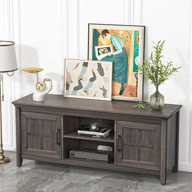 Farmhouse TV Stand for 65 Inch TVs Wood Media TV Table with Adjustable Storage Cabinet, Brown - Walmart.com