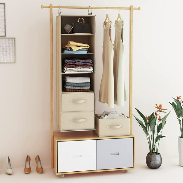 6-Shelf Hanging Closet Organizer with 3 Removable Drawers & Side Pockets Hanging Shelf Organizer for Closet, 11.4''W x 12''D x 43.3''H - Walmart.com