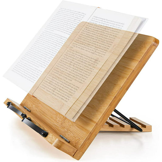 Myfurnideal Bamboo Book Stand Foldable Reading Book Holder Cookbook Book Holder with 5 Adjustable Height for Textbook, Receipe, Music Books, Tablet, Ipad - Walmart.com