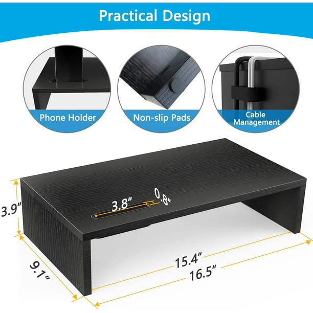 Myfurnideal Monitor Stand Riser Wooden Removable Computer Stand with Phone Holder and Cable Management for Home Office Computer, Laptop, Printer - Walmart.com