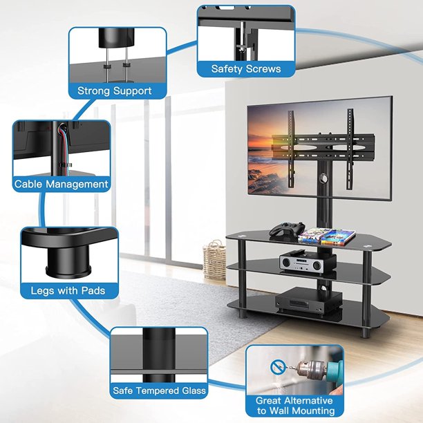 Swivel Floor TV Stand for 32-75 Inch TVs Height Adjustable Universal Corner TV Floor Stand with Storage and Cable Management, Max 600x400mm, Hold up to 110lbs - Walmart.com