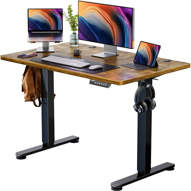 Kyspho Electric Standing Desk, 40 x 24 inch Height Adjustable Stand up Desk with Memory Preset, Sit Stand Home Office Desk, Rustic Brown