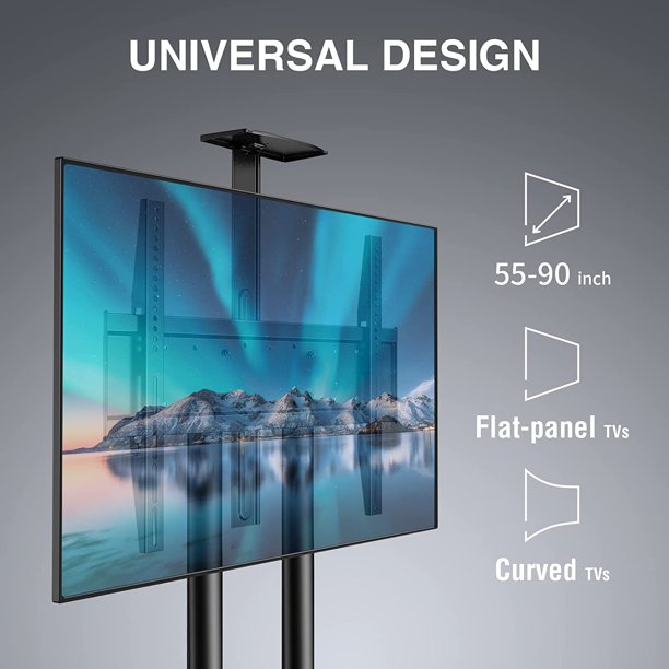 Mobile TV Cart with Height Adjustable AV Shelf Rolling Floor TV Stand for 55-90 Inch Flat TV, Holds up to 200Lbs, Max 800x500mm - Walmart.com