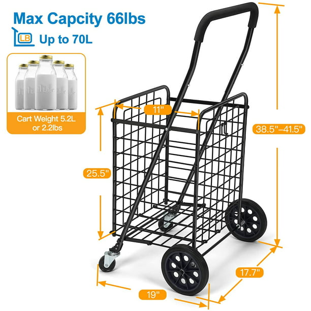 Folding Shopping Cart with Dual Swivel Wheels for Groceries, Holds up to 66Ibs - Walmart.com