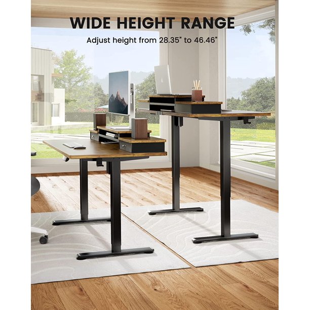 Height Adjustable Electric Standing Desk with Monitor Stand, 2 Drawers and Storage Shelf 55x28 Inches Sit Stand Up Desk, Vintage Brown - Walmart.com
