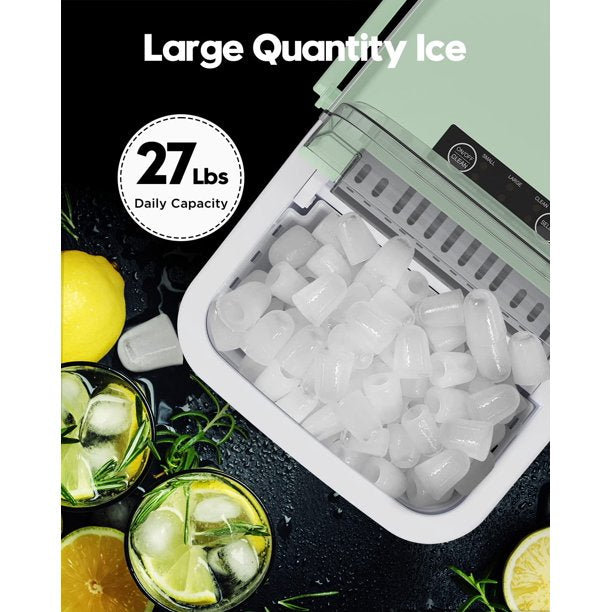 Ice Makers Countertop with Handle, 9pcs/7min, 26lbs/24h, w/ 2 Sizes Bullet-Shaped Ice, Self-Cleaning, w/Scoop & Basket for Home, Kitchen, Office, Bar, Party, Green - Walmart.com