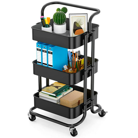 Myfurnideal 3 Tier Mesh Utility Cart Multifunctional Storage Shelves Rolling Metal Organization Cart with Handle and Lockable Wheels for Kitchen, Living Room, Office - Walmart.com