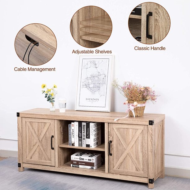 Console Cabinet for 65 Inch TVs with Media Shelves TV Stand Entertainment Center for Soundbar Barn Door TV Stand with Storage for Living Room - Walmart.com