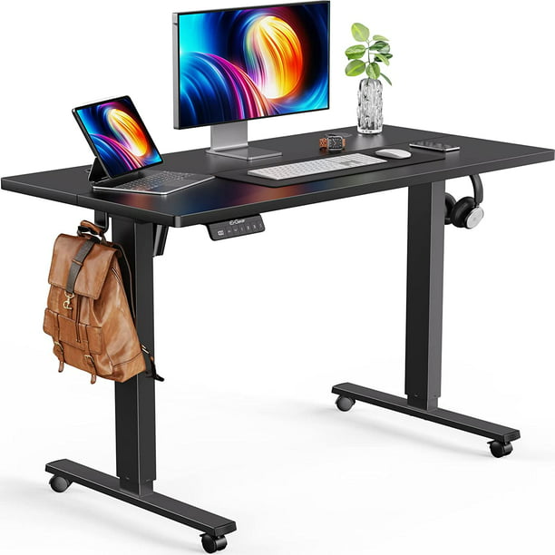 Electric Standing Desk with Wheels 55 x 24 Inch Height Adjustable Computer Stand Up Table for Home Office, Black - Walmart.com