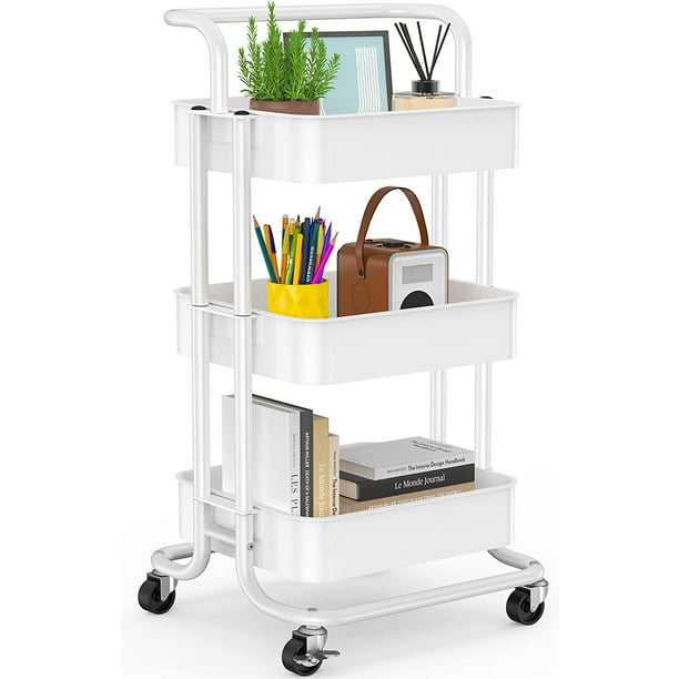 Myfurnideal 3 Tier Mesh Utility Cart Multifunctional Storage Shelves Rolling Metal Organization Cart with Handle and Lockable Wheels for Kitchen, Living Room, Office - Walmart.com