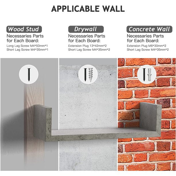 Myfurnideal 3 Sets Floating Shelves Wall Mounted U Shelf Grey Storage Shelves for Bathroom, Bedroom, Living Room, Kitchen - Walmart.com