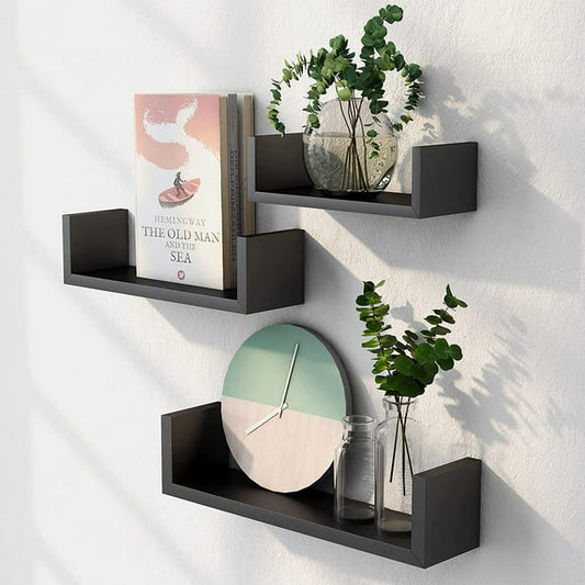 Myfurnideal 3 Sets Floating Shelves Wall Mounted U Shelf Black Storage Shelves for Bathroom, Bedroom, Living Room, Kitchen - Walmart.com