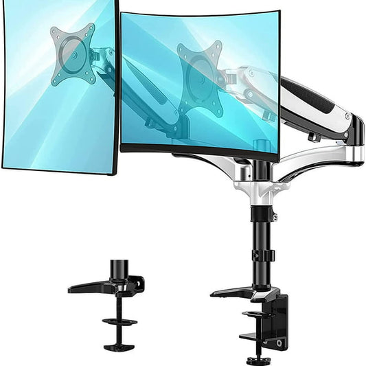 Myfurnideal Dual Monitor Arm Stand for Two 13 to 27 Inch Flat with Height Adjustable Dual Gas Spring Desktop Mount with Clips - Walmart.com