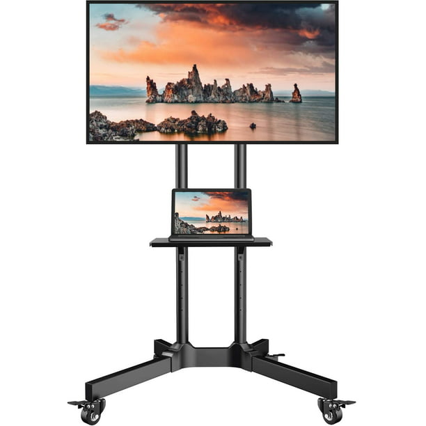Myfurnideal Mobile TV Cart with Wheels Height Adjustable Rolling TV Stand for 23 to 60 inch Flat Panel TVs, Black - Walmart.com