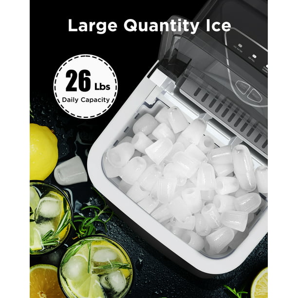 Ice Makers Portable Countertop, 26lbs/24h, 9pcs/6min, w/ 2 Sizes Bullet-Shaped Ice, Self-Cleaning, w/Scoop & Basket for Home, Kitchen, Office, Bar - Walmart.com