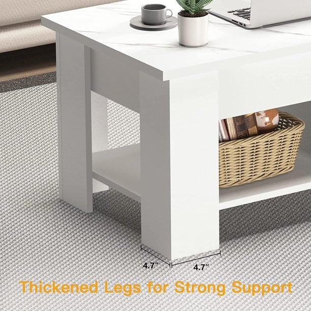 39.4" Lift Top Coffee Table with Storage Compartment and Shelves for Living Room, White - Walmart.com