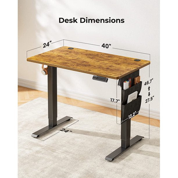 Electric Standing Desk with Storage Bag 40" x 24" Height Adjustable Computer Stand Up Table for Home Office, Rustic - Walmart.com