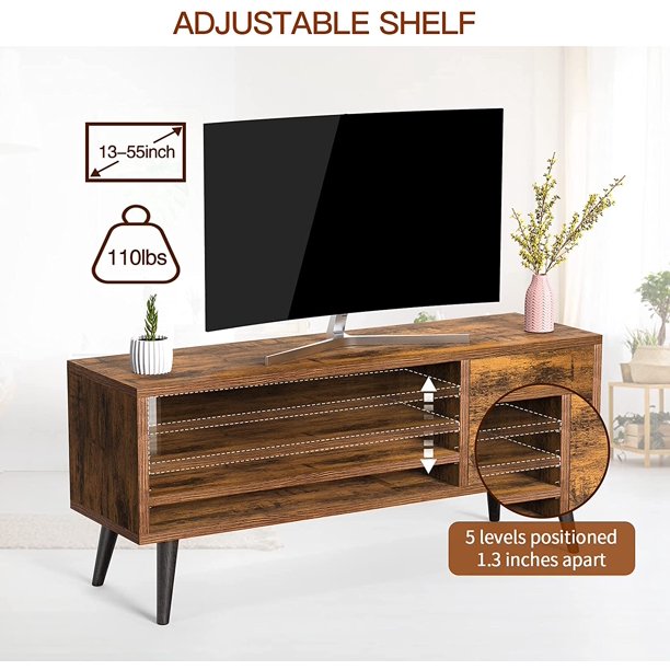 TV Console Table with Storage for 55 inch TV Retro Wood TV Stand & Entertainment Center for Living Room Bedroom - Walmart.com