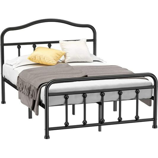 Queen Size Metal Bed Frame No Box Spring Needed Platform Bed Frame with Sturdy Steel Headboard and Footboard, Black - Walmart.com