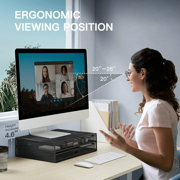 Myfurnideal Monitor Riser Stand with Drawer Mesh Metal Desk Organizer for PC, Laptop, Hold up to 33lbs - Walmart.com