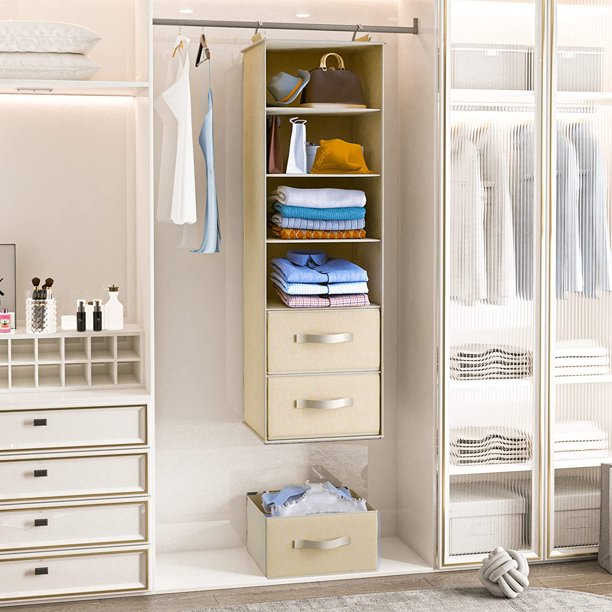6-Shelf Hanging Closet Organizer with 3 Removable Drawers & Side Pockets Hanging Shelf Organizer for Closet, 11.4''W x 12''D x 43.3''H - Walmart.com