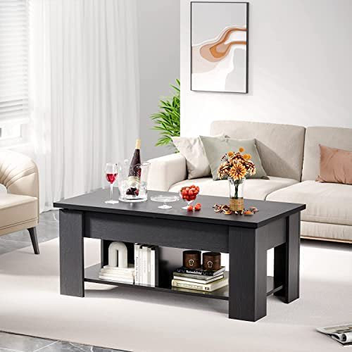 39.4" Lift Top Coffee Table with Storage Compartment and Shelves for Living Room, Black - Walmart.com